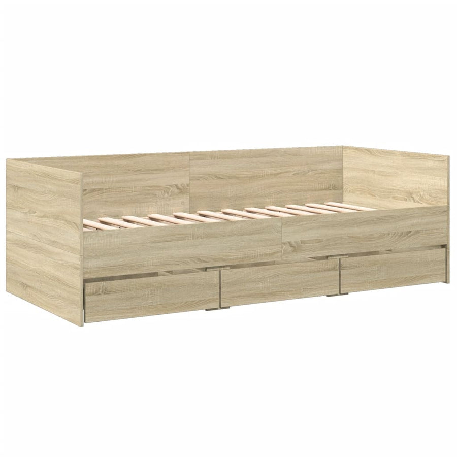 Slaapbank met lades 90x190 cm bewerkt hout sonoma eikenkleurig