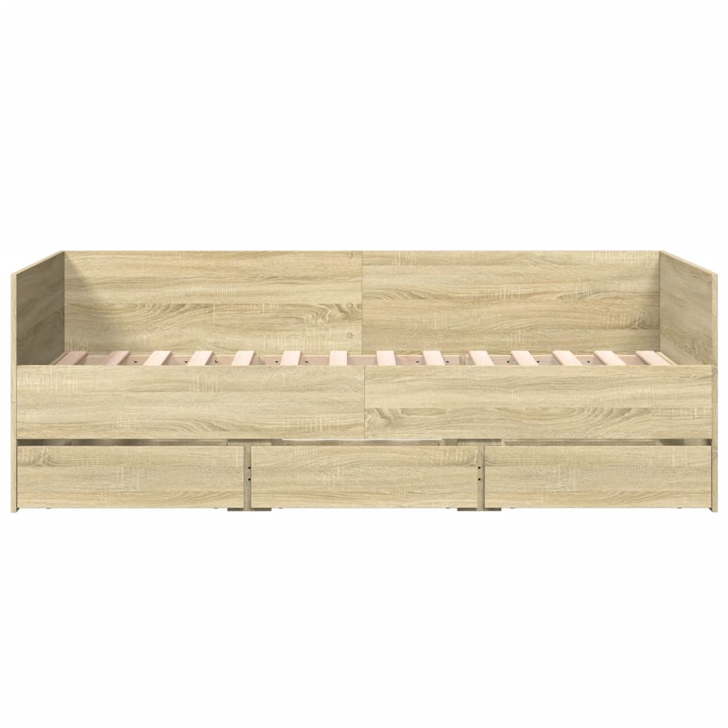 Slaapbank met lades 90x190 cm bewerkt hout sonoma eikenkleurig