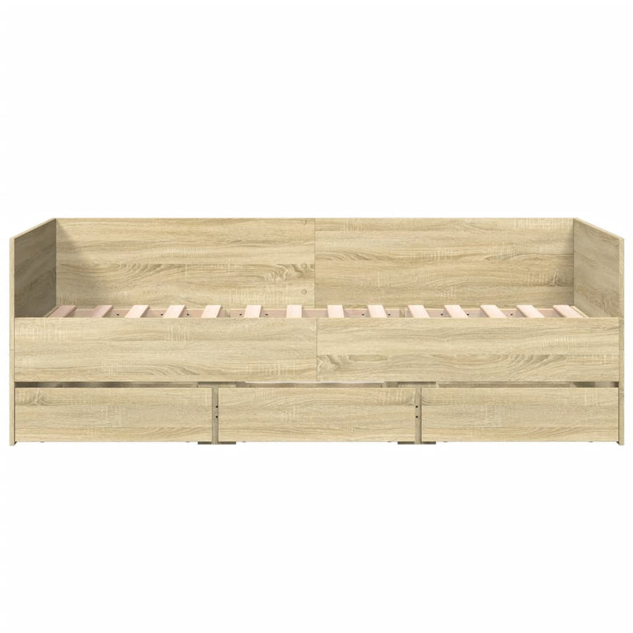 Slaapbank met lades 90x190 cm bewerkt hout sonoma eikenkleurig