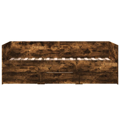 Slaapbank met lades 90x190 cm bewerkt hout gerookt eikenkleurig