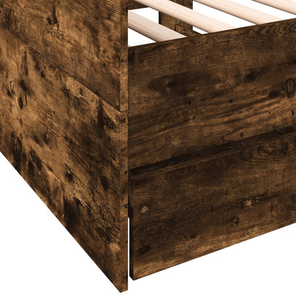 Slaapbank met lades 90x190 cm bewerkt hout gerookt eikenkleurig