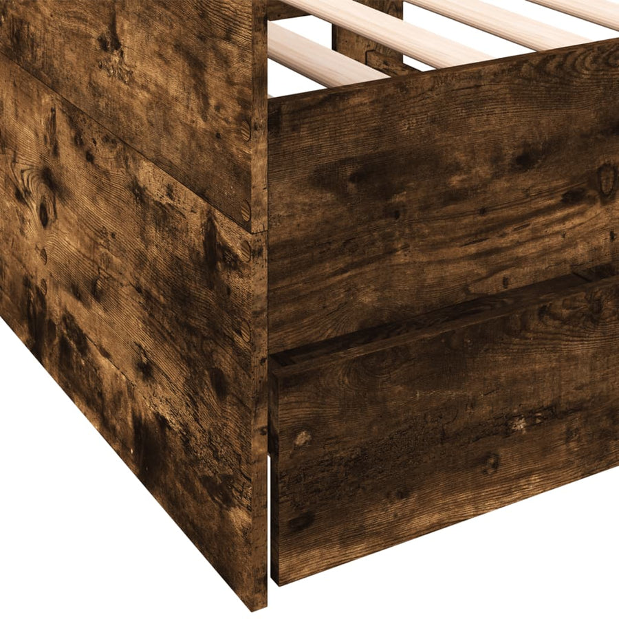 Slaapbank met lades 90x190 cm bewerkt hout gerookt eikenkleurig