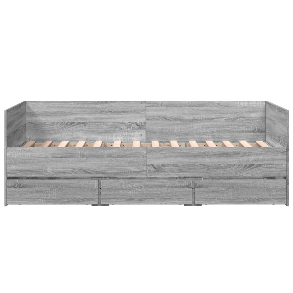 Slaapbank met lades 90x190 cm bewerkt hout grijs sonoma eiken
