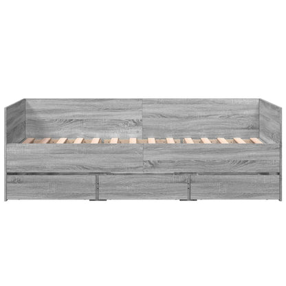 Slaapbank met lades 90x190 cm bewerkt hout grijs sonoma eiken