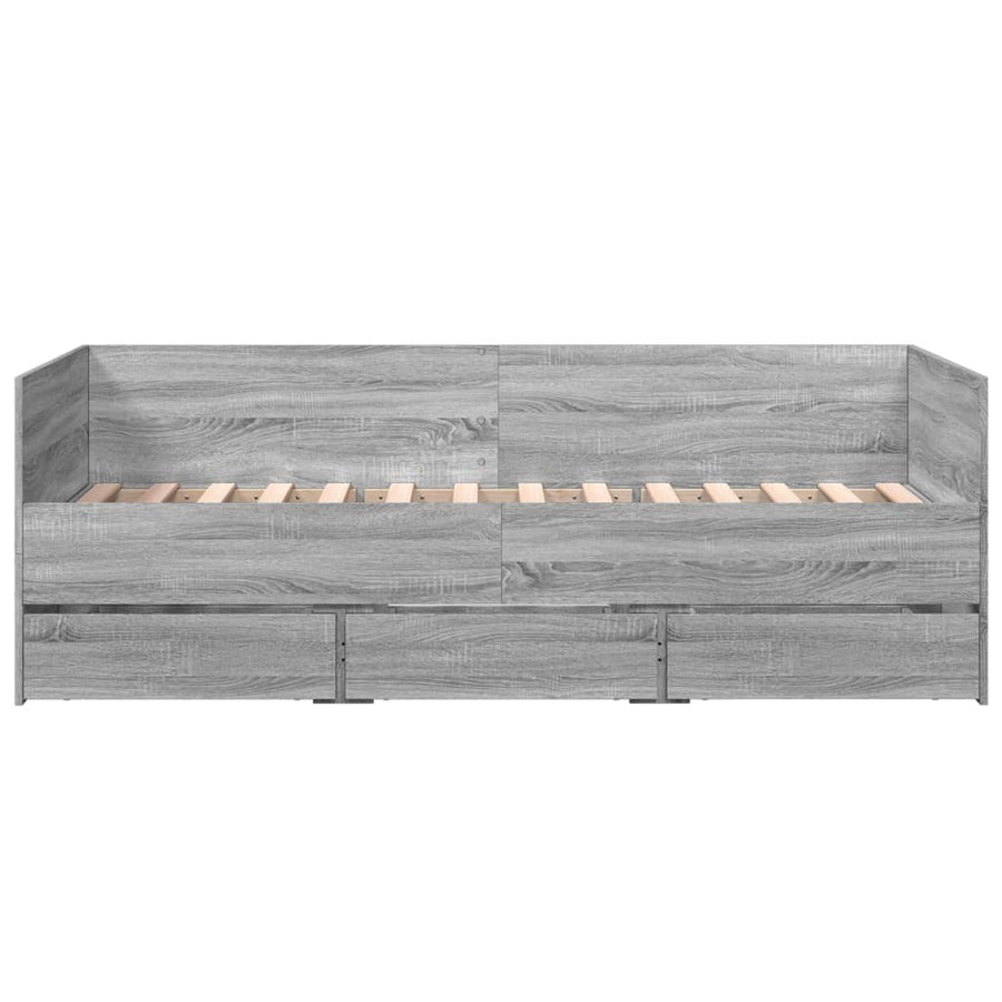 Slaapbank met lades 90x190 cm bewerkt hout grijs sonoma eiken