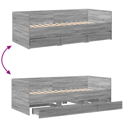 Slaapbank met lades 90x190 cm bewerkt hout grijs sonoma eiken