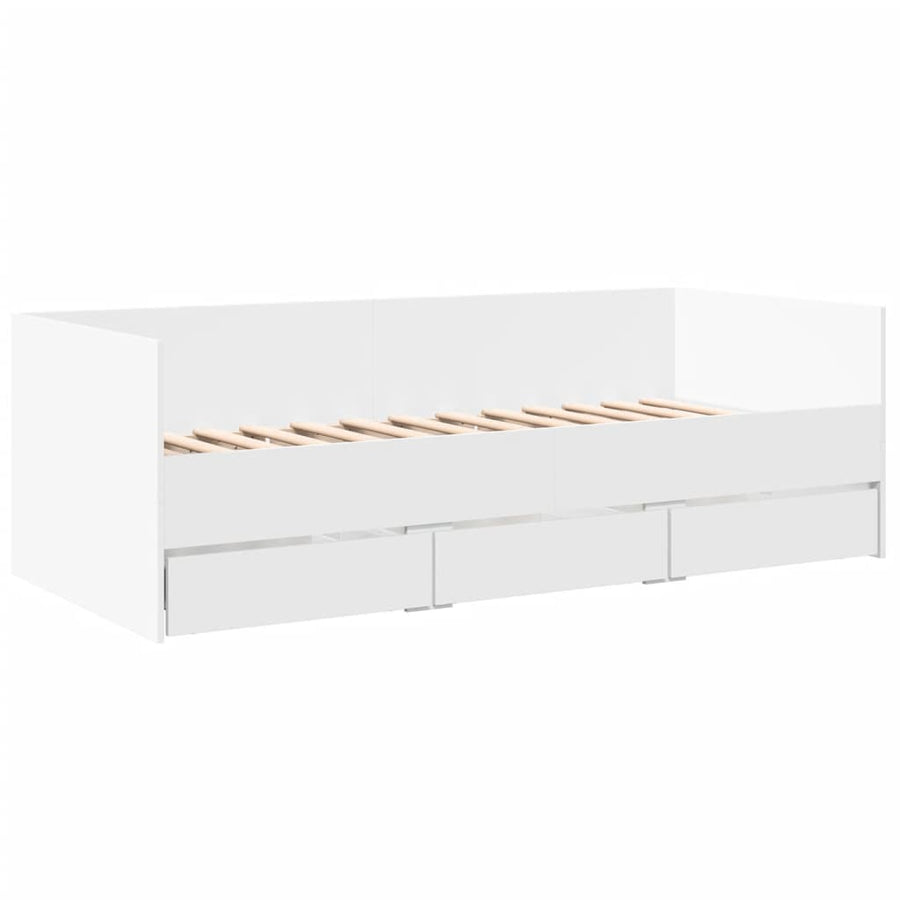 Slaapbank met lades 75x190 cm bewerkt hout wit