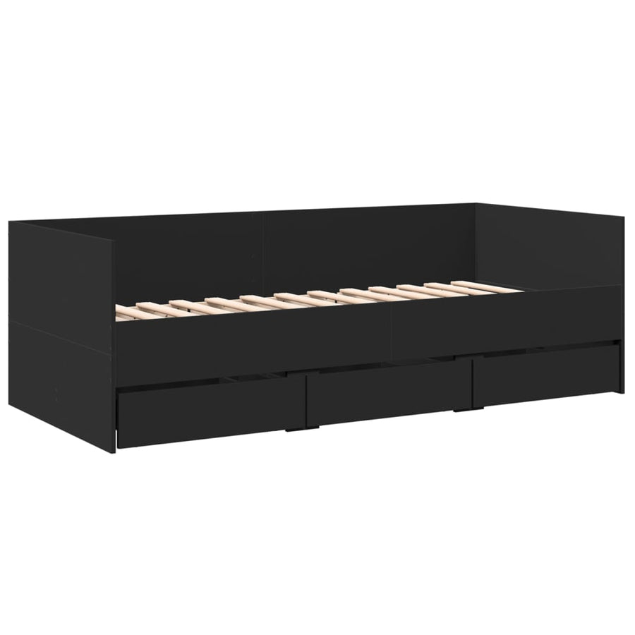 Slaapbank met lades 75x190 cm bewerkt hout zwart