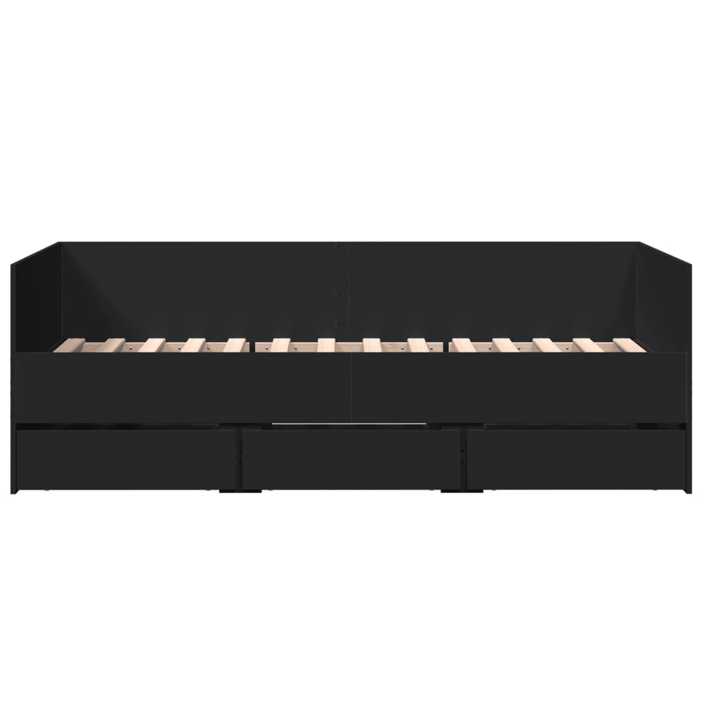 Slaapbank met lades 75x190 cm bewerkt hout zwart