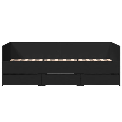 Slaapbank met lades 75x190 cm bewerkt hout zwart