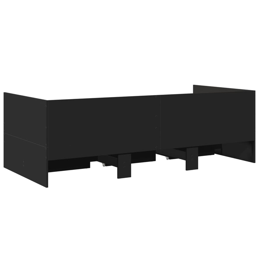 Slaapbank met lades 75x190 cm bewerkt hout zwart