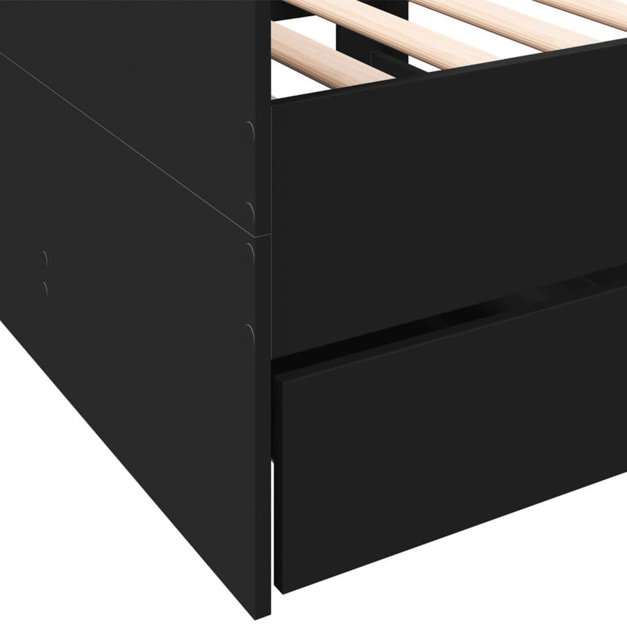 Slaapbank met lades 75x190 cm bewerkt hout zwart