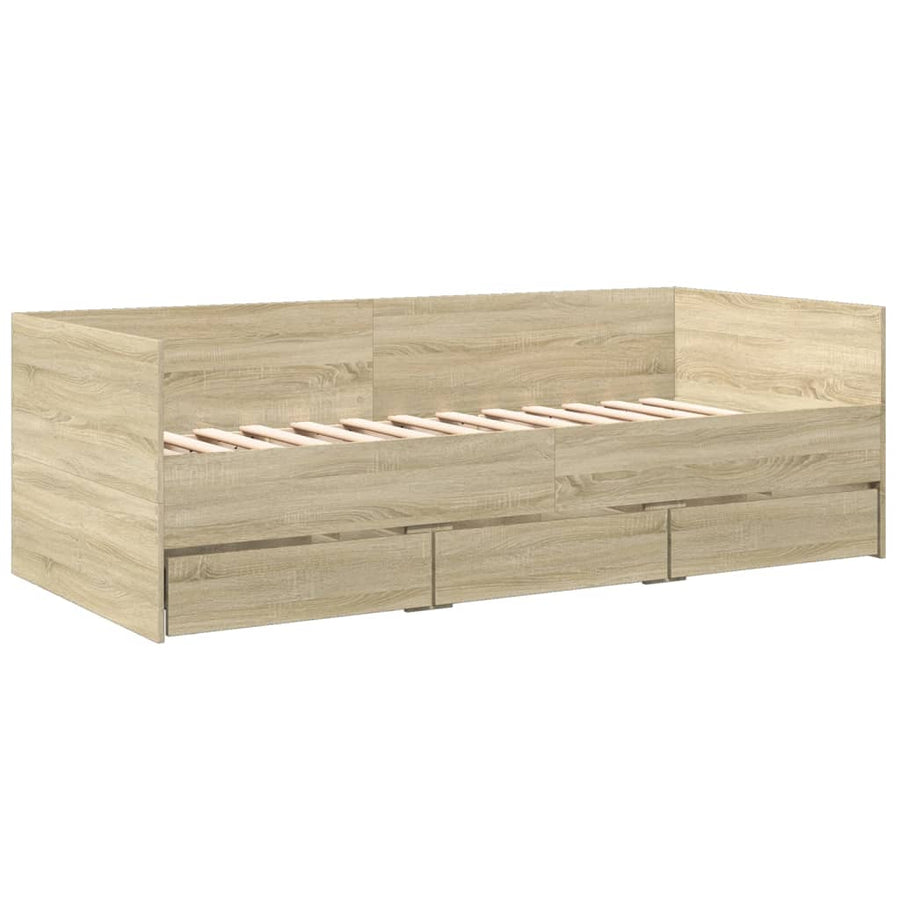 Slaapbank met lades 75x190 cm bewerkt hout sonoma eikenkleurig