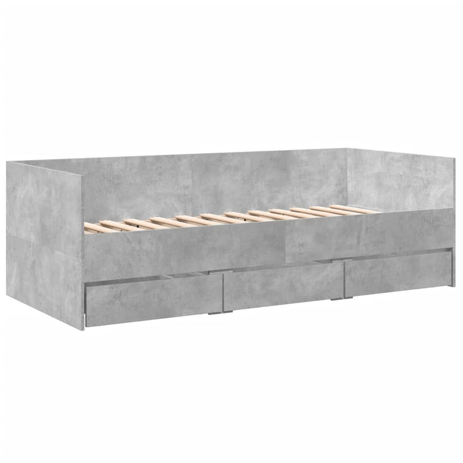 Slaapbank met lades 75x190 cm bewerkt hout betongrijs