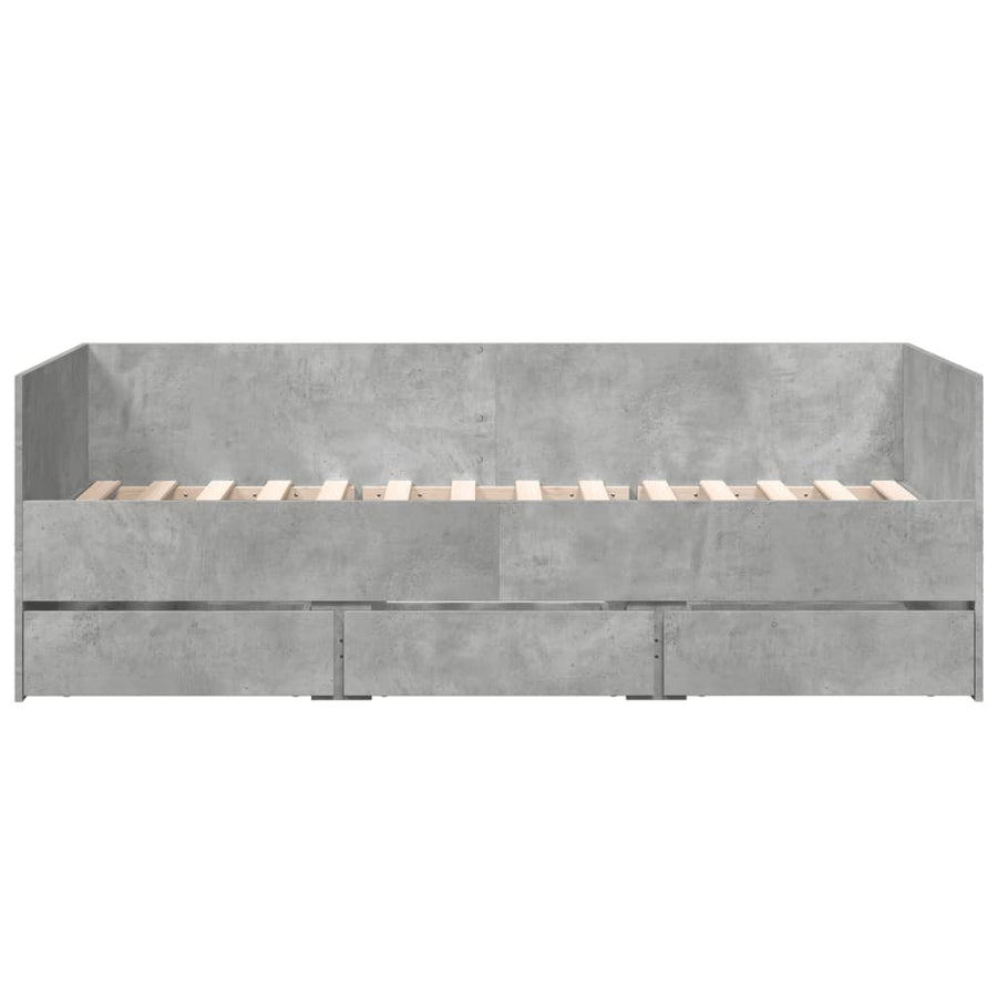 Slaapbank met lades 75x190 cm bewerkt hout betongrijs