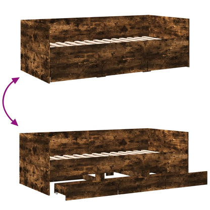 Slaapbank met lades 75x190 cm bewerkt hout gerookt eikenkleurig