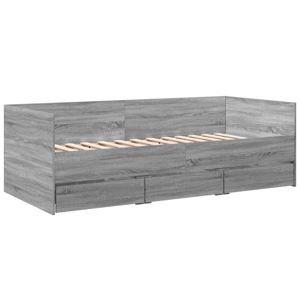 Slaapbank met lades 75x190 cm bewerkt hout grijs sonoma eiken