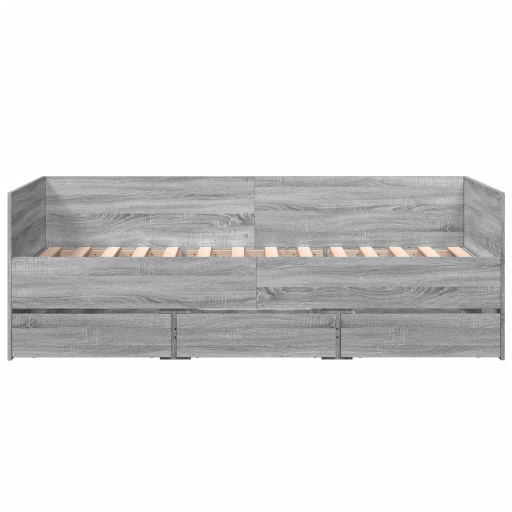 Slaapbank met lades 75x190 cm bewerkt hout grijs sonoma eiken