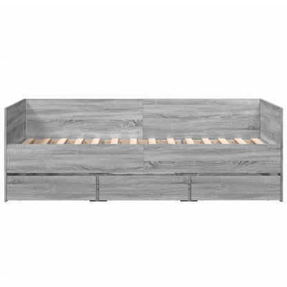 Slaapbank met lades 75x190 cm bewerkt hout grijs sonoma eiken