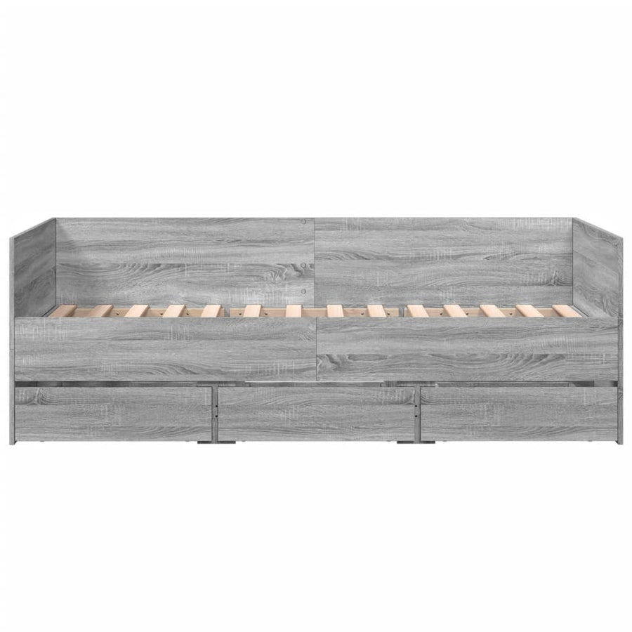 Slaapbank met lades 75x190 cm bewerkt hout grijs sonoma eiken
