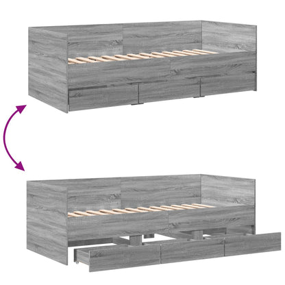 Slaapbank met lades 75x190 cm bewerkt hout grijs sonoma eiken