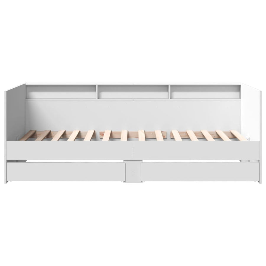 Slaapbank met lades 100x200 cm bewerkt hout wit