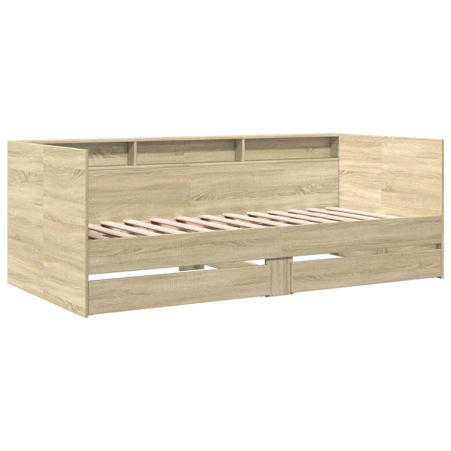 Slaapbank met lades 100x200 cm bewerkt hout sonoma eikenkleurig