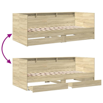 Slaapbank met lades 100x200 cm bewerkt hout sonoma eikenkleurig