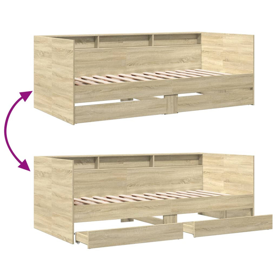 Slaapbank met lades 100x200 cm bewerkt hout sonoma eikenkleurig