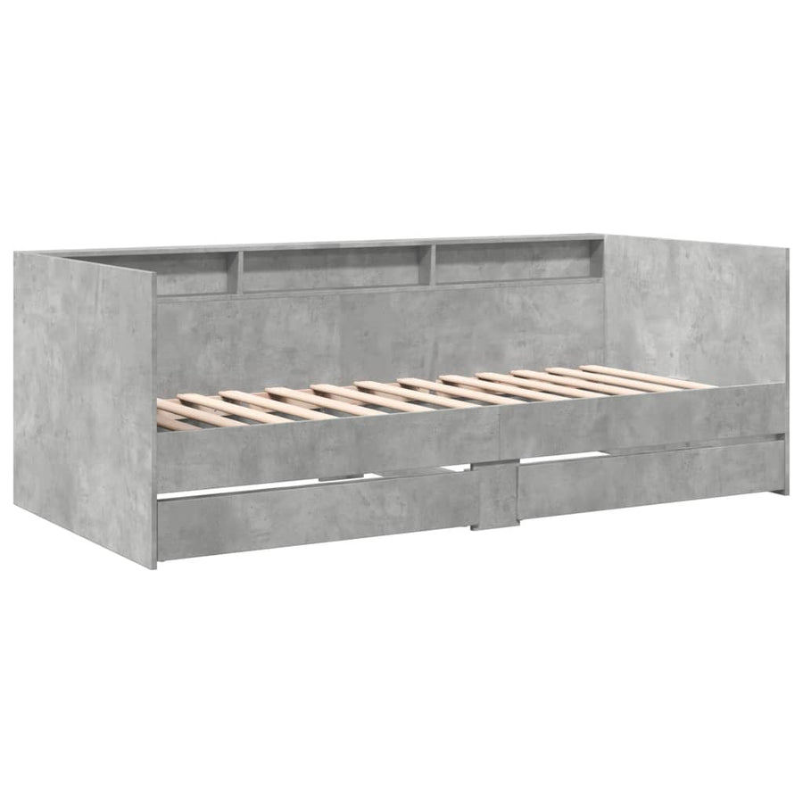 Slaapbank met lades 100x200 cm bewerkt hout betongrijs