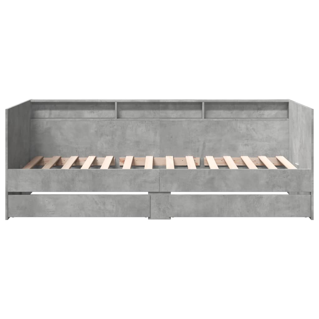 Slaapbank met lades 100x200 cm bewerkt hout betongrijs