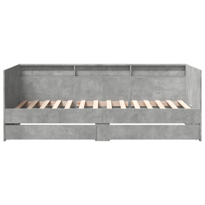 Slaapbank met lades 100x200 cm bewerkt hout betongrijs