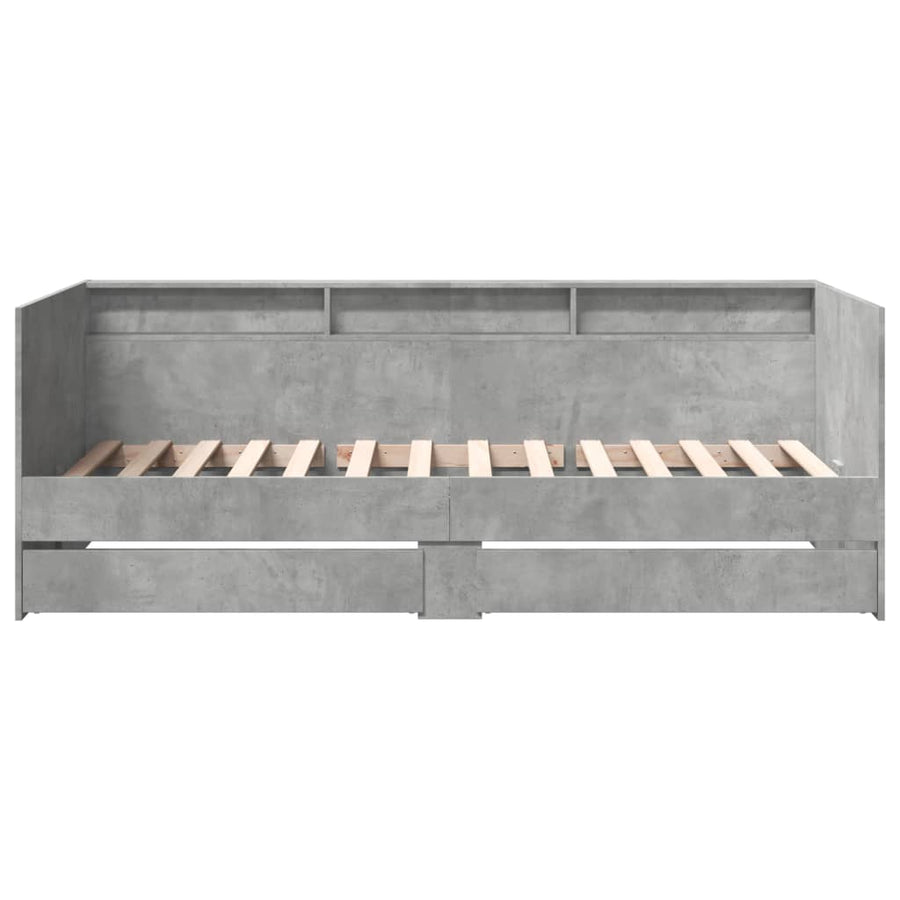 Slaapbank met lades 100x200 cm bewerkt hout betongrijs