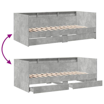 Slaapbank met lades 100x200 cm bewerkt hout betongrijs
