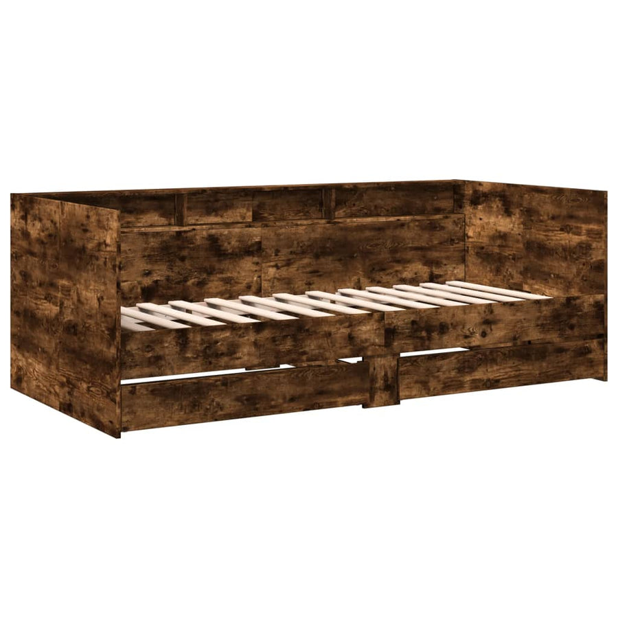 Slaapbank met lades 100x200 cm bewerkt hout gerookt eikenkleur