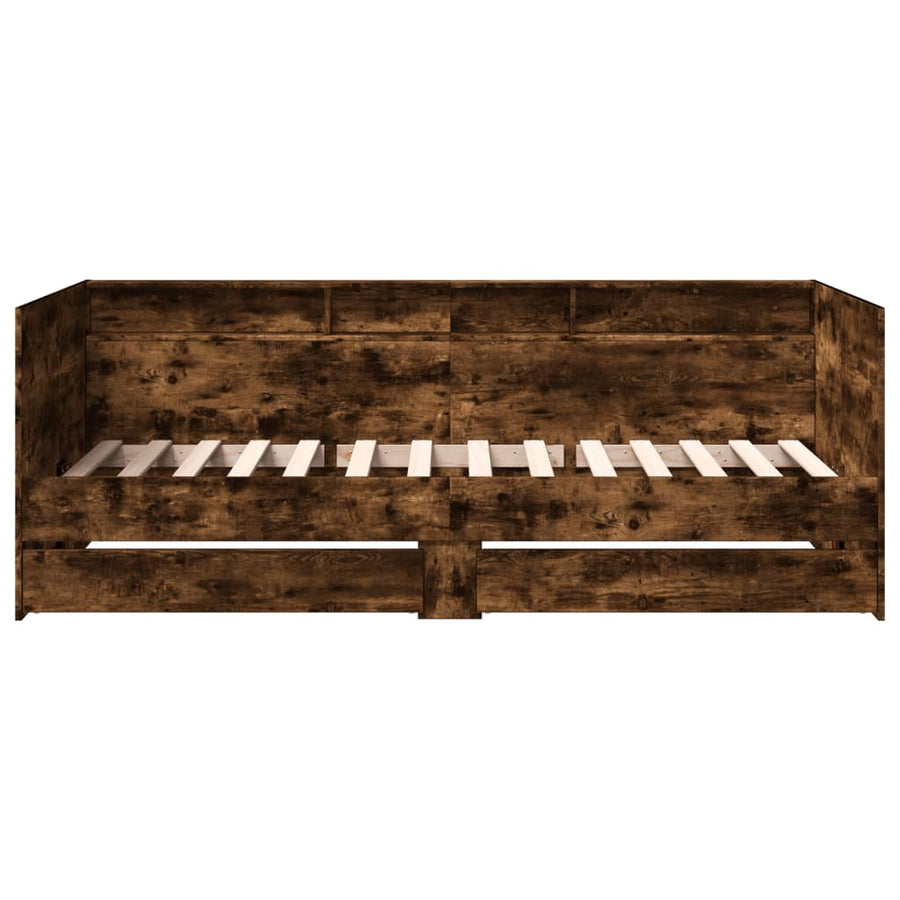 Slaapbank met lades 100x200 cm bewerkt hout gerookt eikenkleur