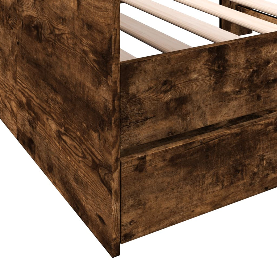 Slaapbank met lades 100x200 cm bewerkt hout gerookt eikenkleur