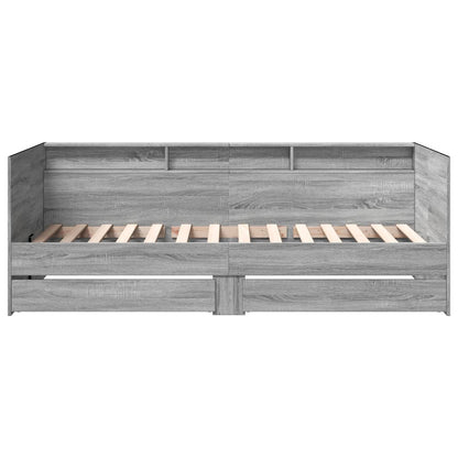 Slaapbank met lades 100x200 cm bewerkt hout grijs sonoma eiken