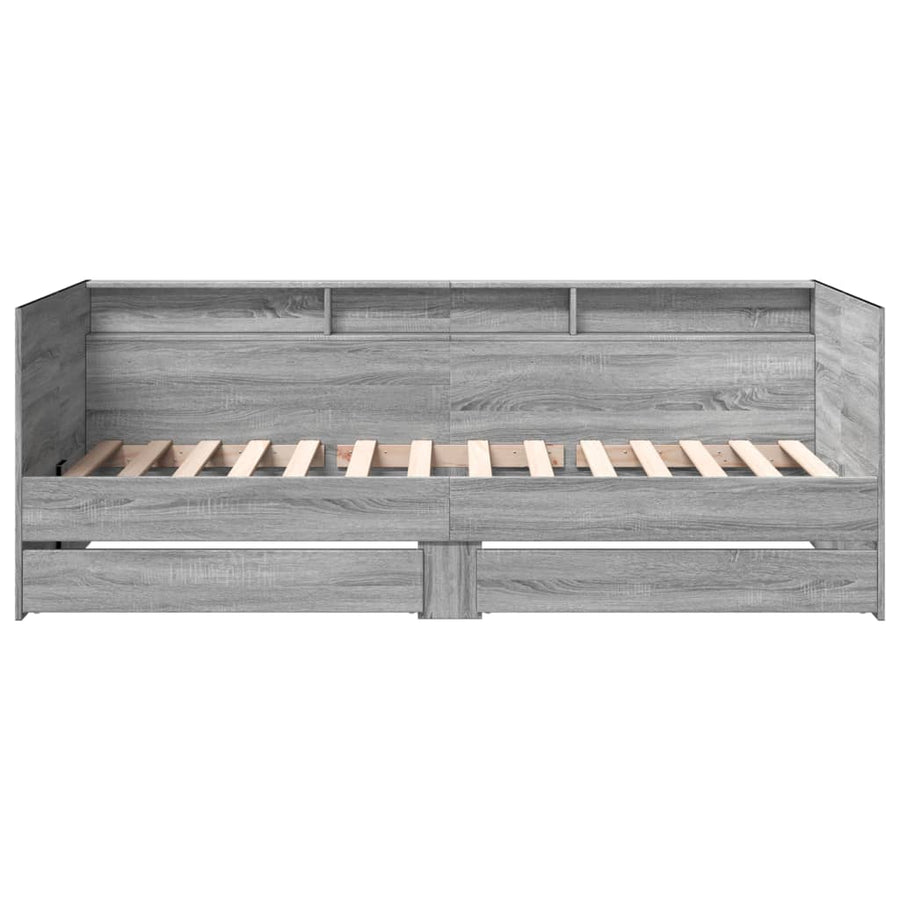 Slaapbank met lades 100x200 cm bewerkt hout grijs sonoma eiken