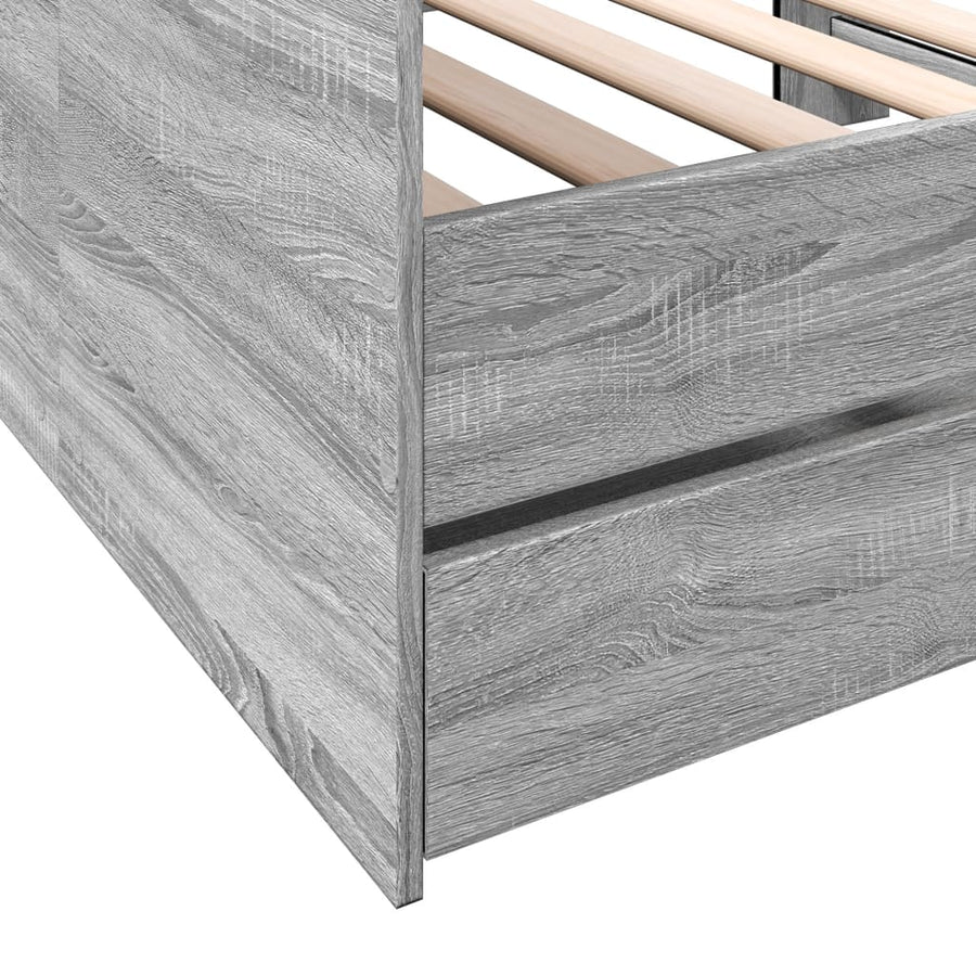 Slaapbank met lades 100x200 cm bewerkt hout grijs sonoma eiken