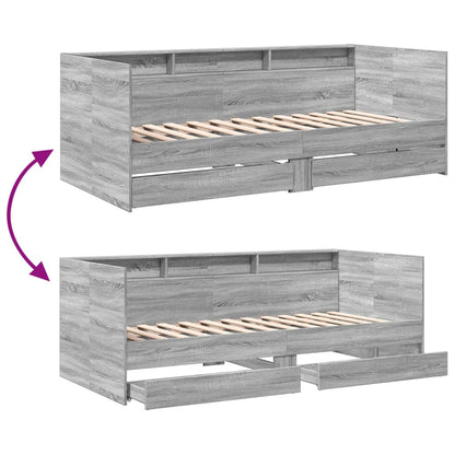Slaapbank met lades 100x200 cm bewerkt hout grijs sonoma eiken