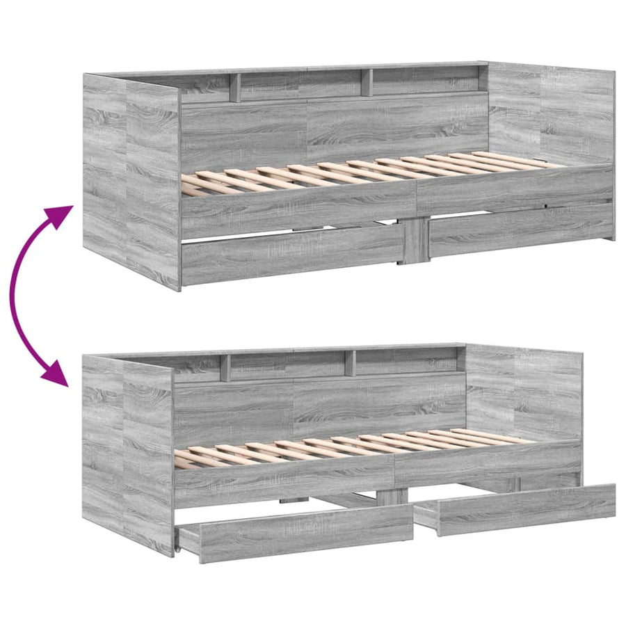 Slaapbank met lades 100x200 cm bewerkt hout grijs sonoma eiken