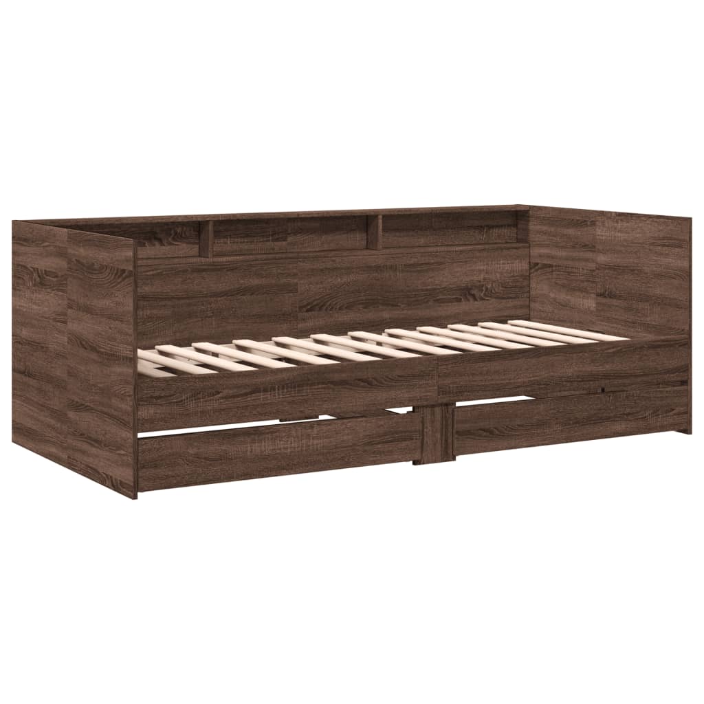 Slaapbank met lades 100x200 cm bewerkt hout bruin eikenkleurig