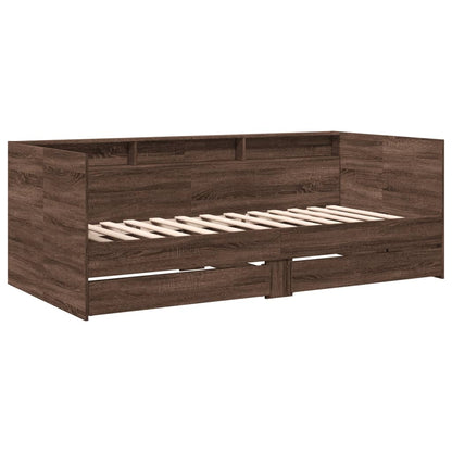 Slaapbank met lades 100x200 cm bewerkt hout bruin eikenkleurig