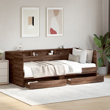 Slaapbank met lades 100x200 cm bewerkt hout bruin eikenkleurig