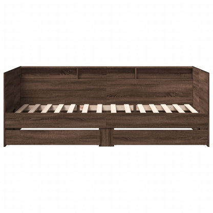 Slaapbank met lades 100x200 cm bewerkt hout bruin eikenkleurig