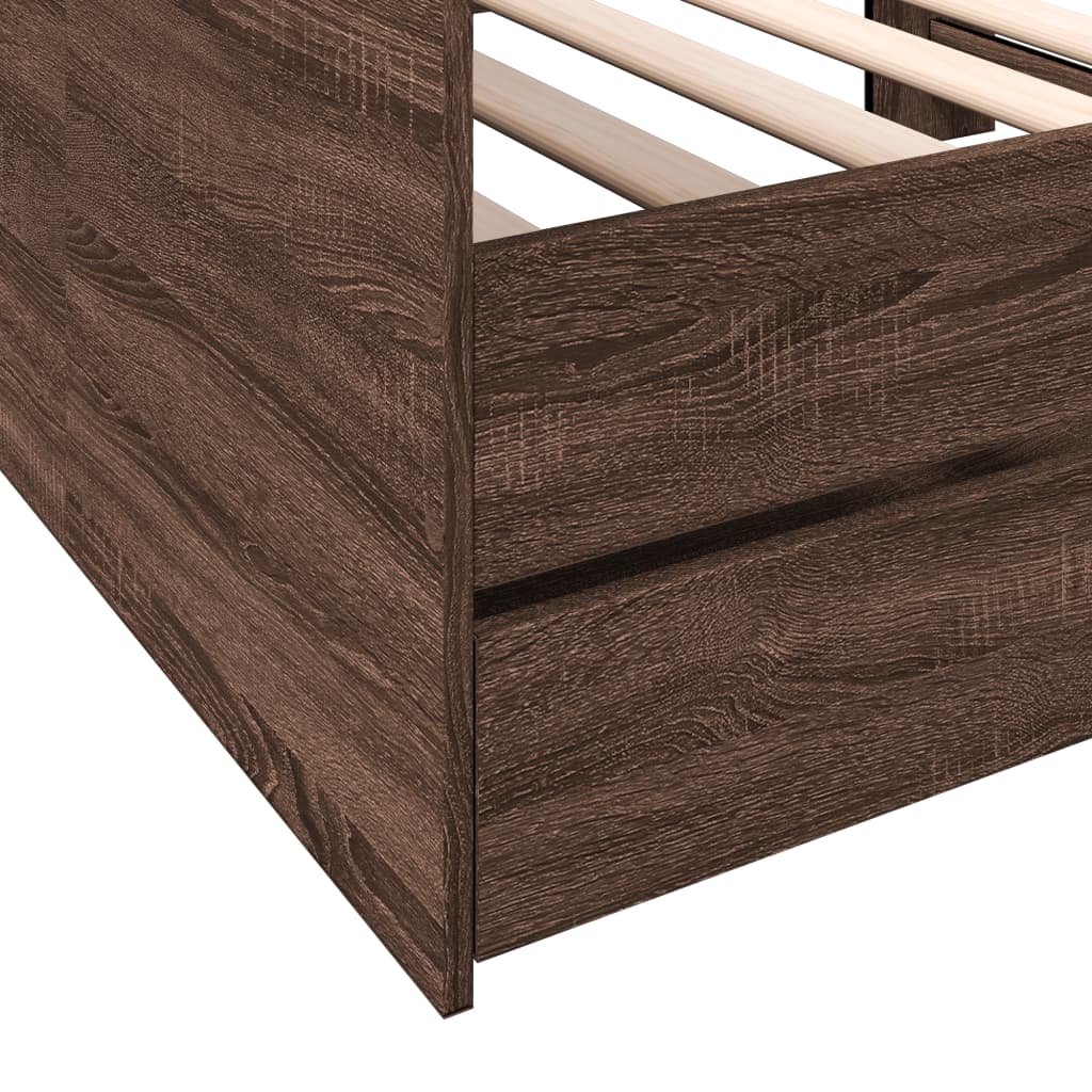 Slaapbank met lades 100x200 cm bewerkt hout bruin eikenkleurig