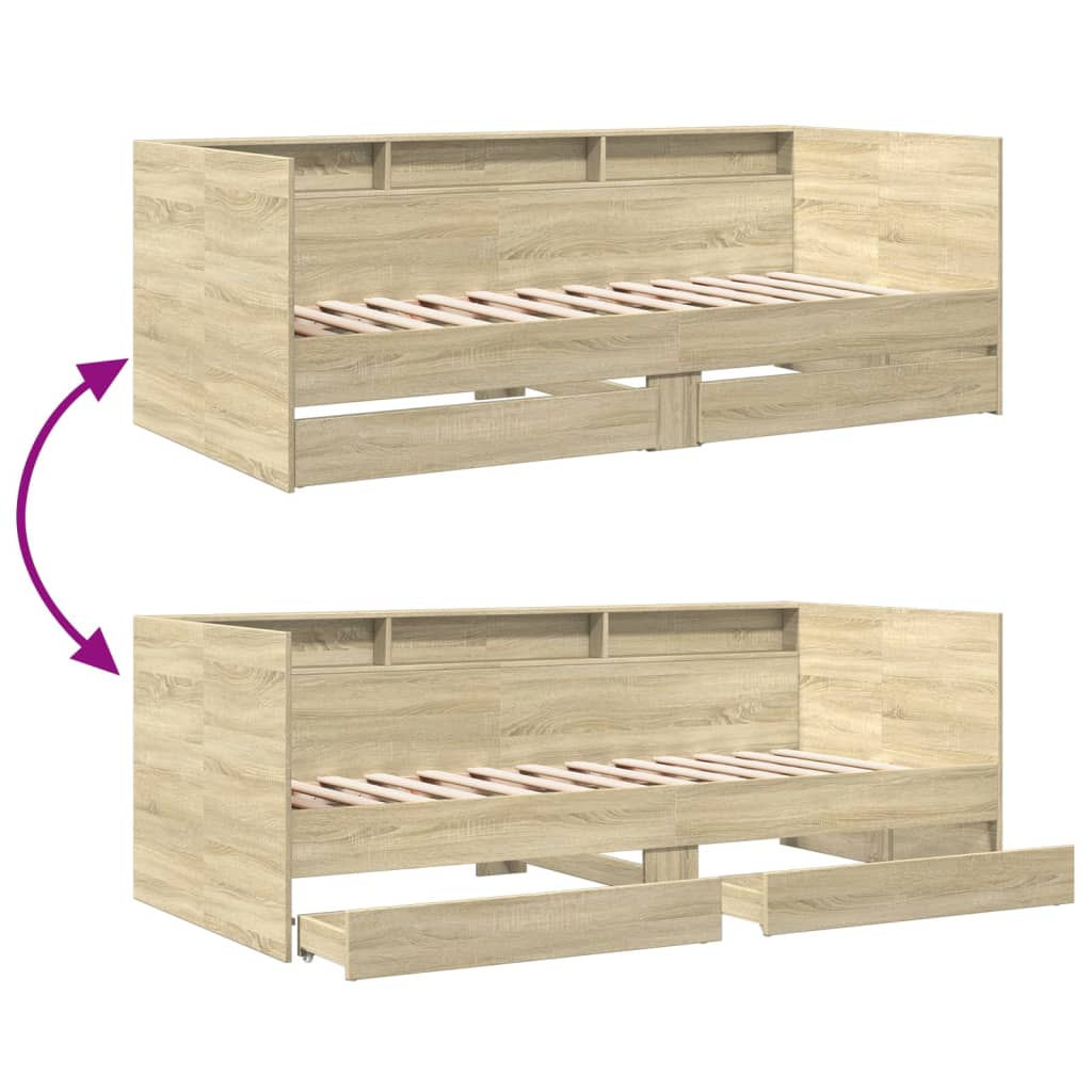 Slaapbank met lades 90x200 cm bewerkt hout sonoma eikenkleurig