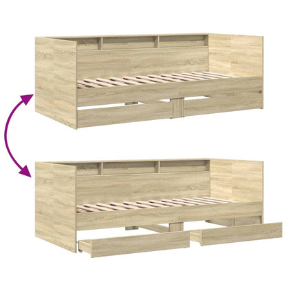 Slaapbank met lades 90x200 cm bewerkt hout sonoma eikenkleurig