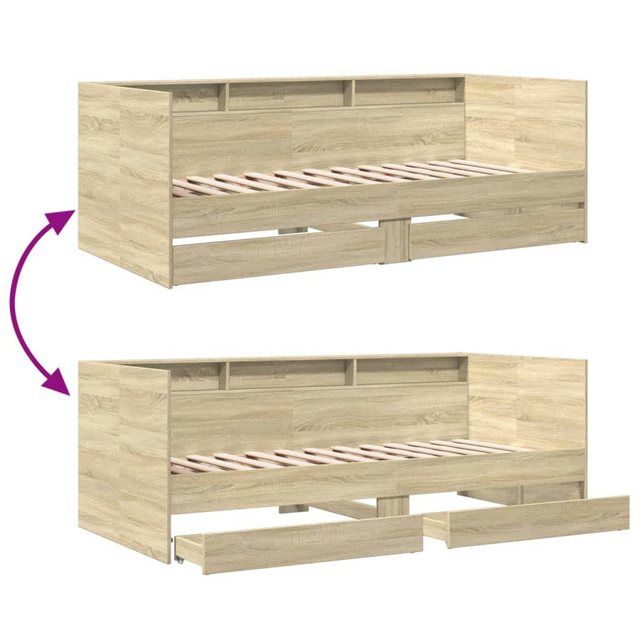 Slaapbank met lades 90x200 cm bewerkt hout sonoma eikenkleurig